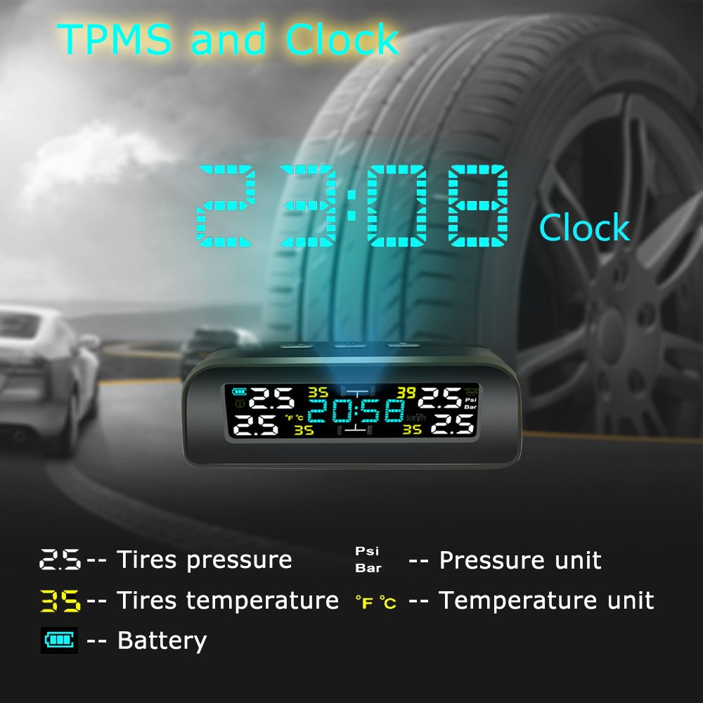 Windshield Solar Tpms Tire Pressure Monitoring Internal External Universal Tpms Sensor Digital Pressure Tire Gauge Auto Alarms