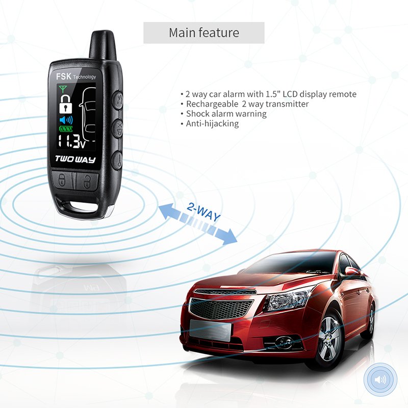 EASYGUARD EC206 Two Way Car Alarm System with LCD Pager Display & Shock Sensor Vibration Warning