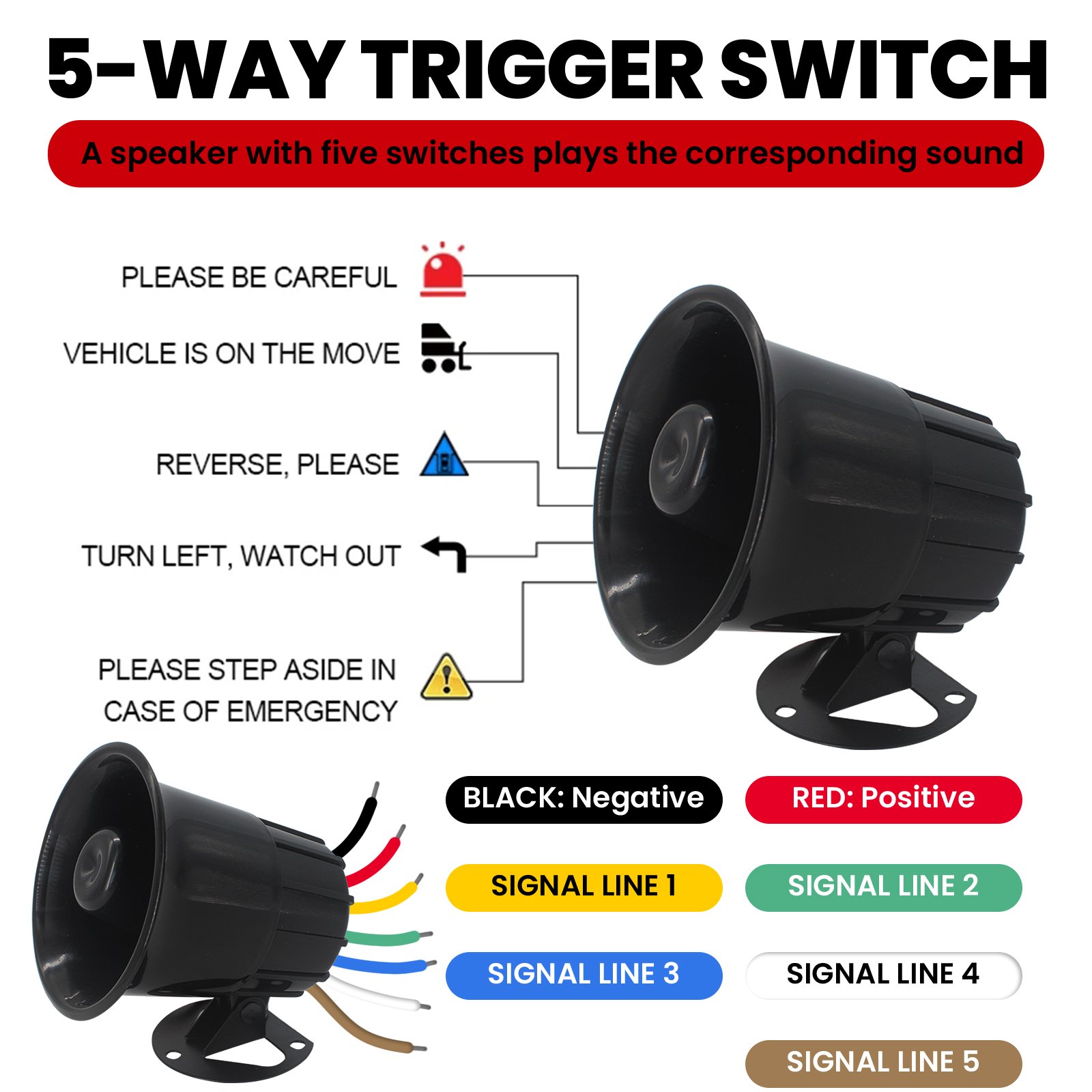 High Decibel DC12V 5-Way Siren Alarm Horn Outdoor Security Reminder for Alarms Buzzers Sirens