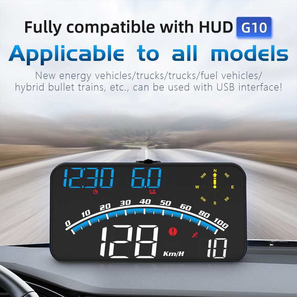 HUD Smart Gauge Blue Auto GPS Head up Display USB Car HUD G10 Projector Speedometer with Compass Security Alarm Electronic