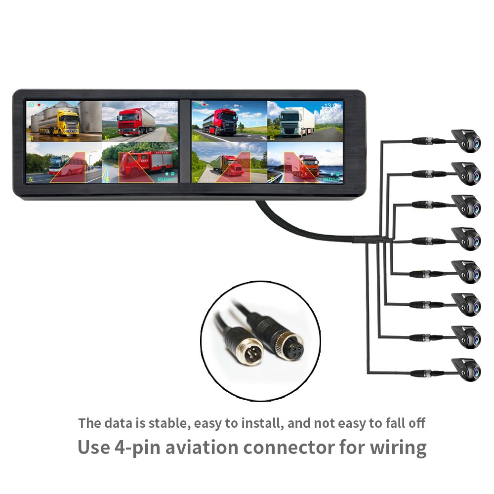 15.88 Inch 8CH Touch Screen Bus Monitoring Kit BSD Alarm Heavy Vehicle AHD DVR System MP5 Player HD Night Vision Reverse Cameras
