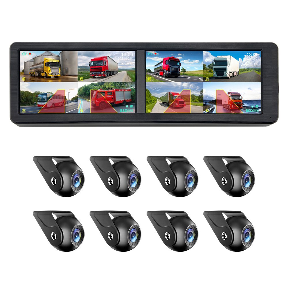 15.88 Inch 8CH Touch Screen Bus Monitoring Kit BSD Alarm Heavy Vehicle AHD DVR System MP5 Player HD Night Vision Reverse Cameras