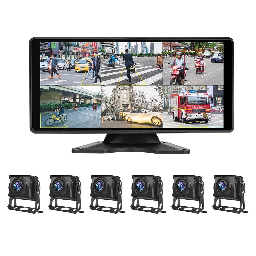 10.36 Inch 6 Split Screen DVR Recorder Monitor With 6 PCS AHD Video Camera Smart Blind Spot Radar BSD Alarm System for Truck Bus