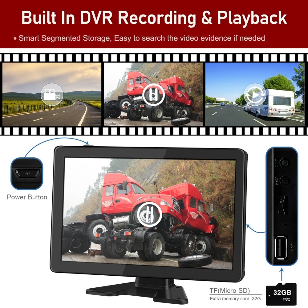 10.36 Inch 6 Split Screen DVR Recorder Monitor With 6 PCS AHD Video Camera Smart Blind Spot Radar BSD Alarm System for Truck Bus