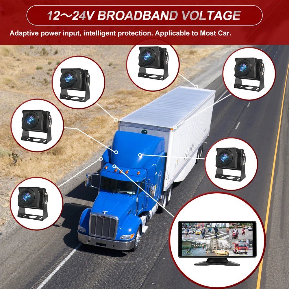 10.36 Inch 6 Split Screen DVR Recorder Monitor With 6 PCS AHD Video Camera Smart Blind Spot Radar BSD Alarm System for Truck Bus