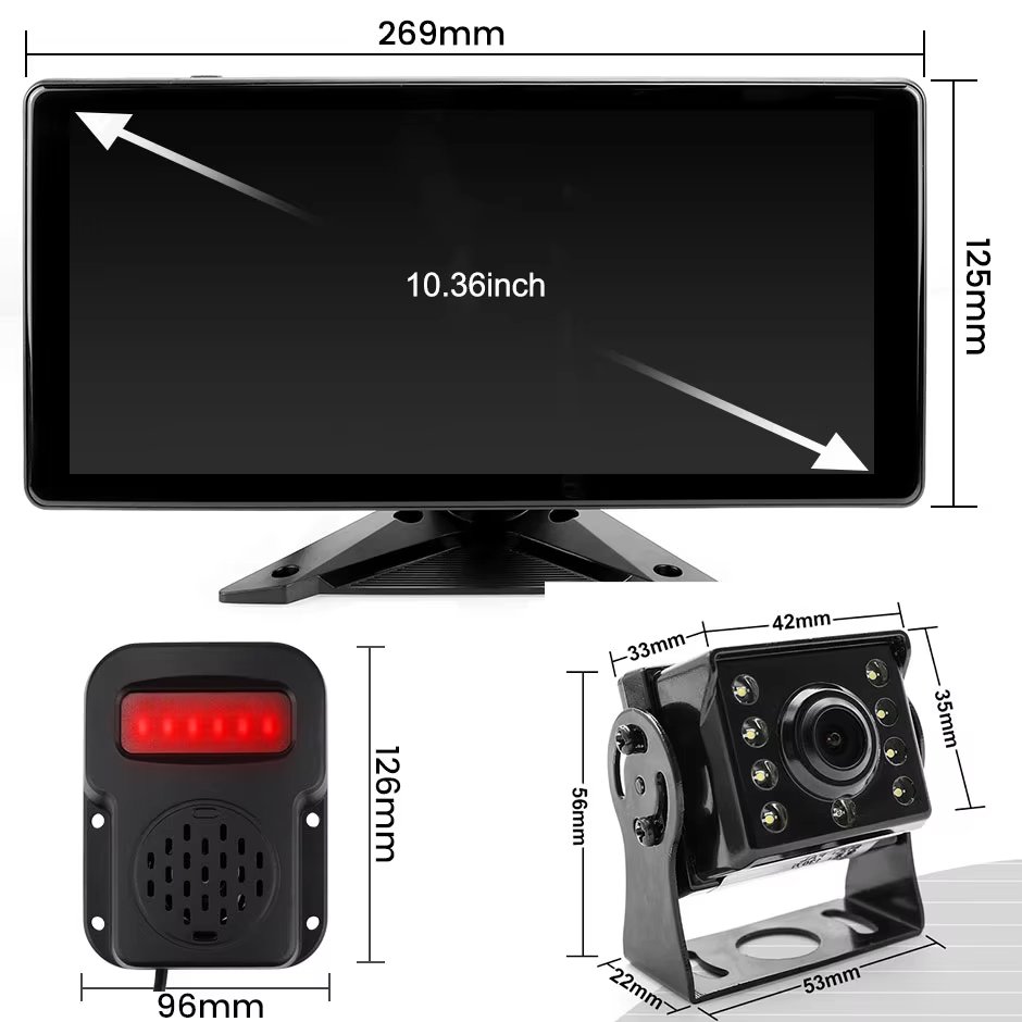 Greenyi 10.36" 4CH Smart Blind Spot Radar BSD Alarm Bus Car DVR Recorder Monitor with AHD 1080P Infrared Night Vision Camera