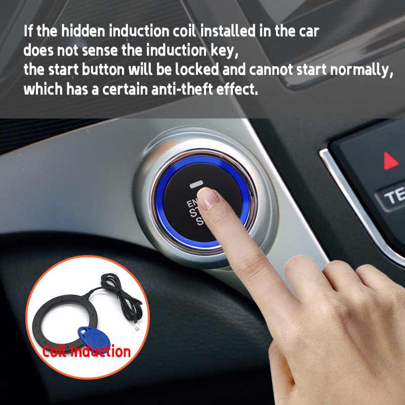 CARQSENG One-Way Anti-Theft Car Immobilizer 12V Auto Car Alarm with Push Button Start/Stop RFID Lock Ignition and Transponder