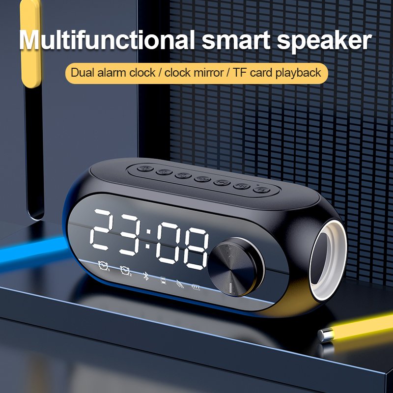 FM Radio LED Digital Smart Dual Alarm Clock Voice Control Speaker Bed Projection Alarm Clock FM Radio With USB Port and TF Car