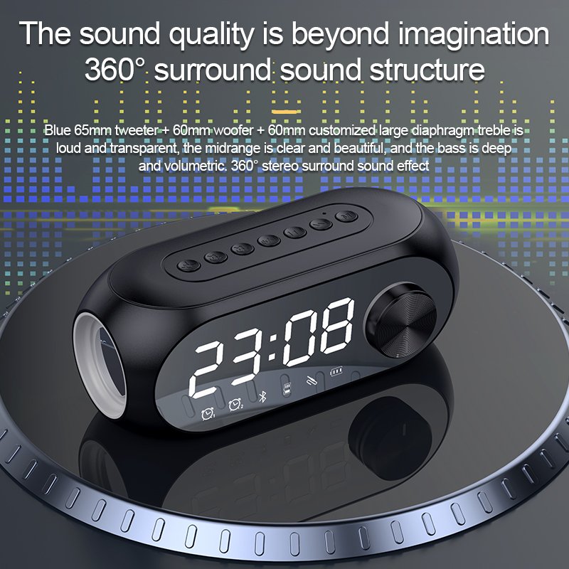 FM Radio LED Digital Smart Dual Alarm Clock Voice Control Speaker Bed Projection Alarm Clock FM Radio With USB Port and TF Car