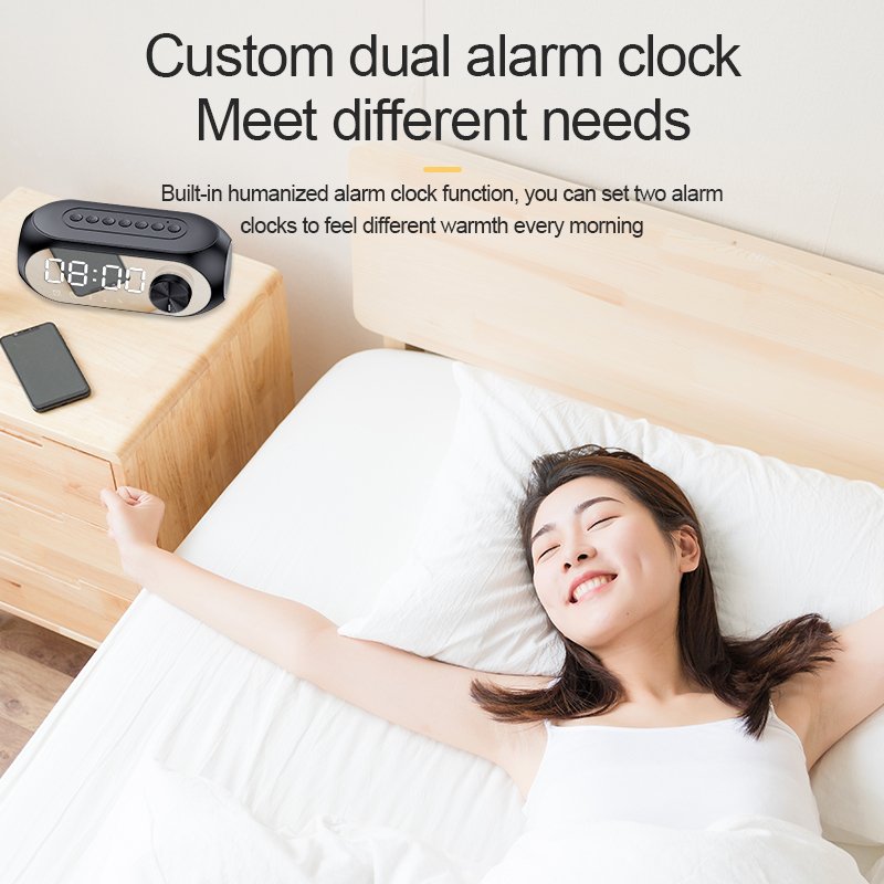 FM Radio LED Digital Smart Dual Alarm Clock Voice Control Speaker Bed Projection Alarm Clock FM Radio With USB Port and TF Car