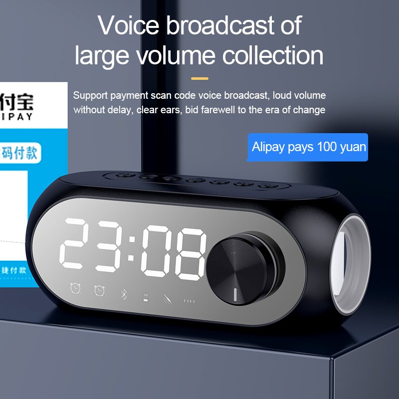 FM Radio LED Digital Smart Dual Alarm Clock Voice Control Speaker Bed Projection Alarm Clock FM Radio With USB Port and TF Car