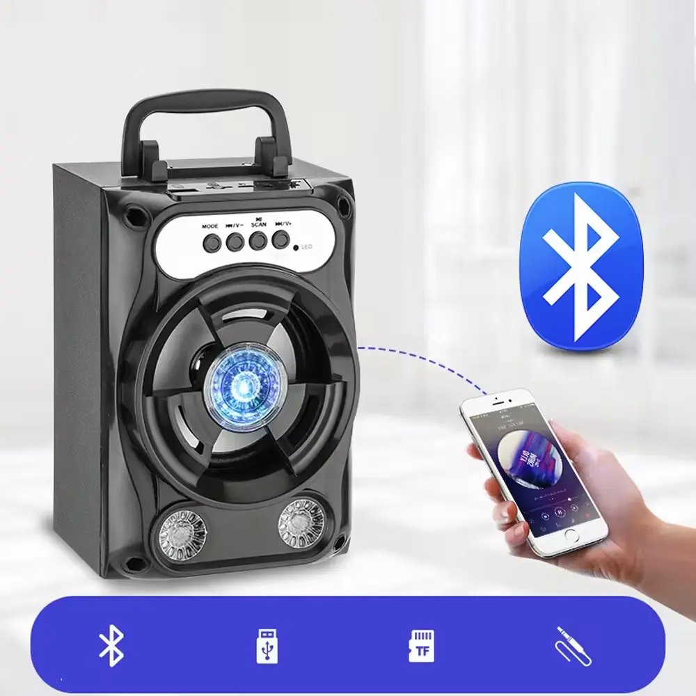 Portable Outdoor Colorful LED Light Wireless Speaker Support MP3 USB/TF/AUX/FM Radio