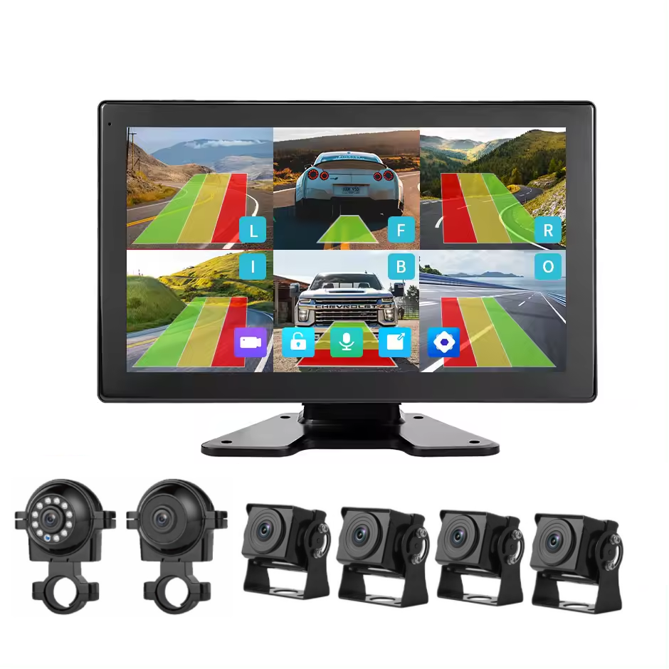 10inch 6ch Rv Ai Blind Spot Rearview Driver Behavior Detection Camera Surveillance Trailer System Smart Security Alarm Speaker