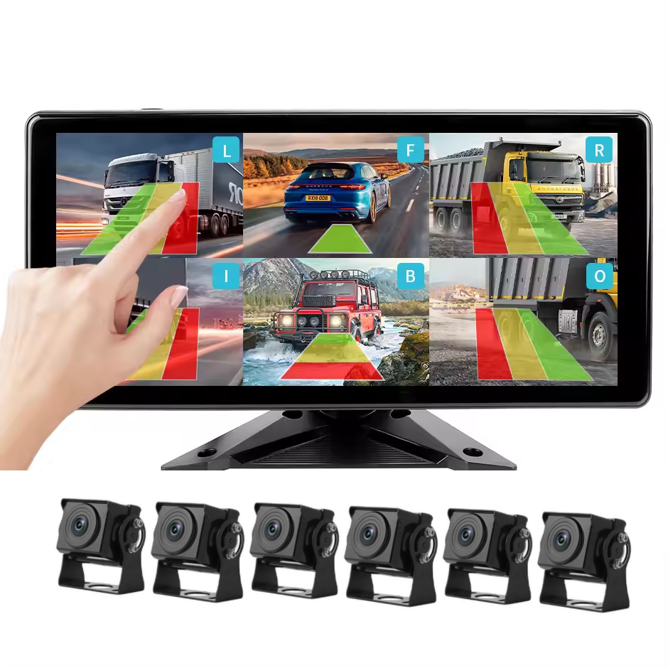 10inch 6ch Rv Ai Blind Spot Rearview Driver Behavior Detection Camera Surveillance Trailer System Smart Security Alarm Speaker