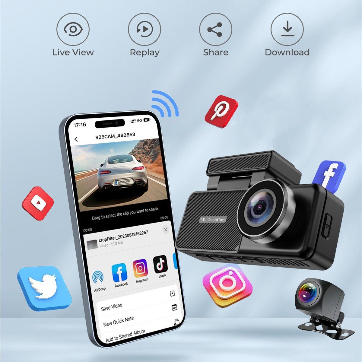 4K Car Dash Cameras 3840*2160P Car DVR Recorder WiFi GPS Dual Lens Dashcam 24 Hour Parking Monitor Car Black Box Night Version