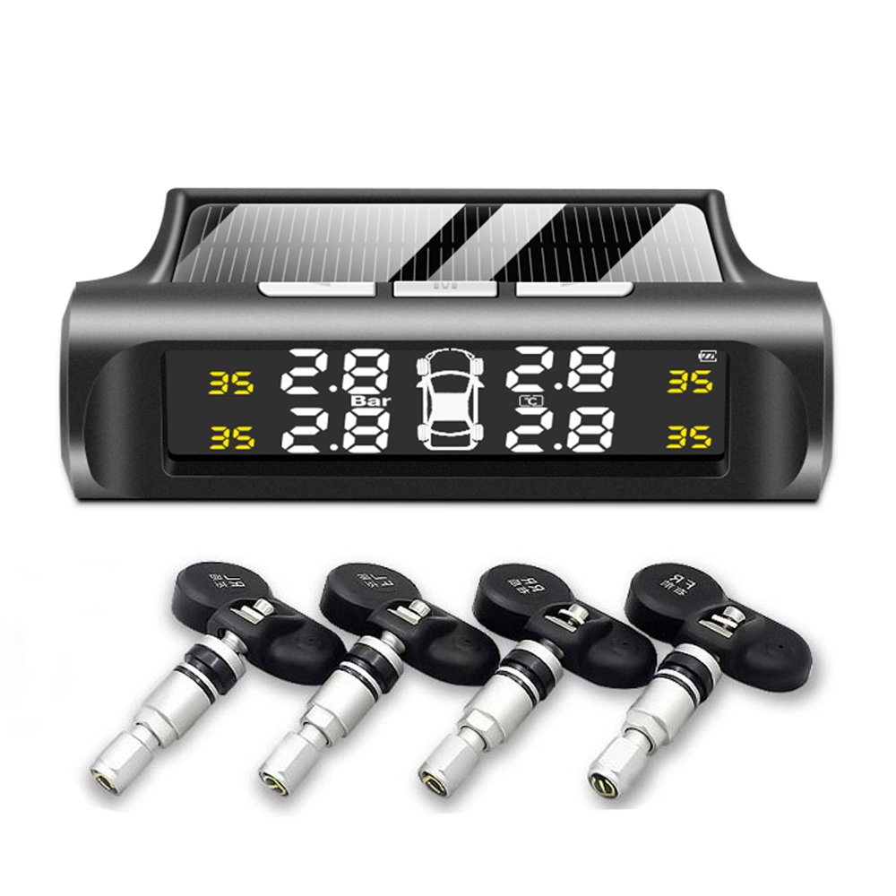 Car TPMS Tire Pressure Monitoring System Solar Charging HD Digital LCD Display Auto Alarms Wireless External Sensors TPMS