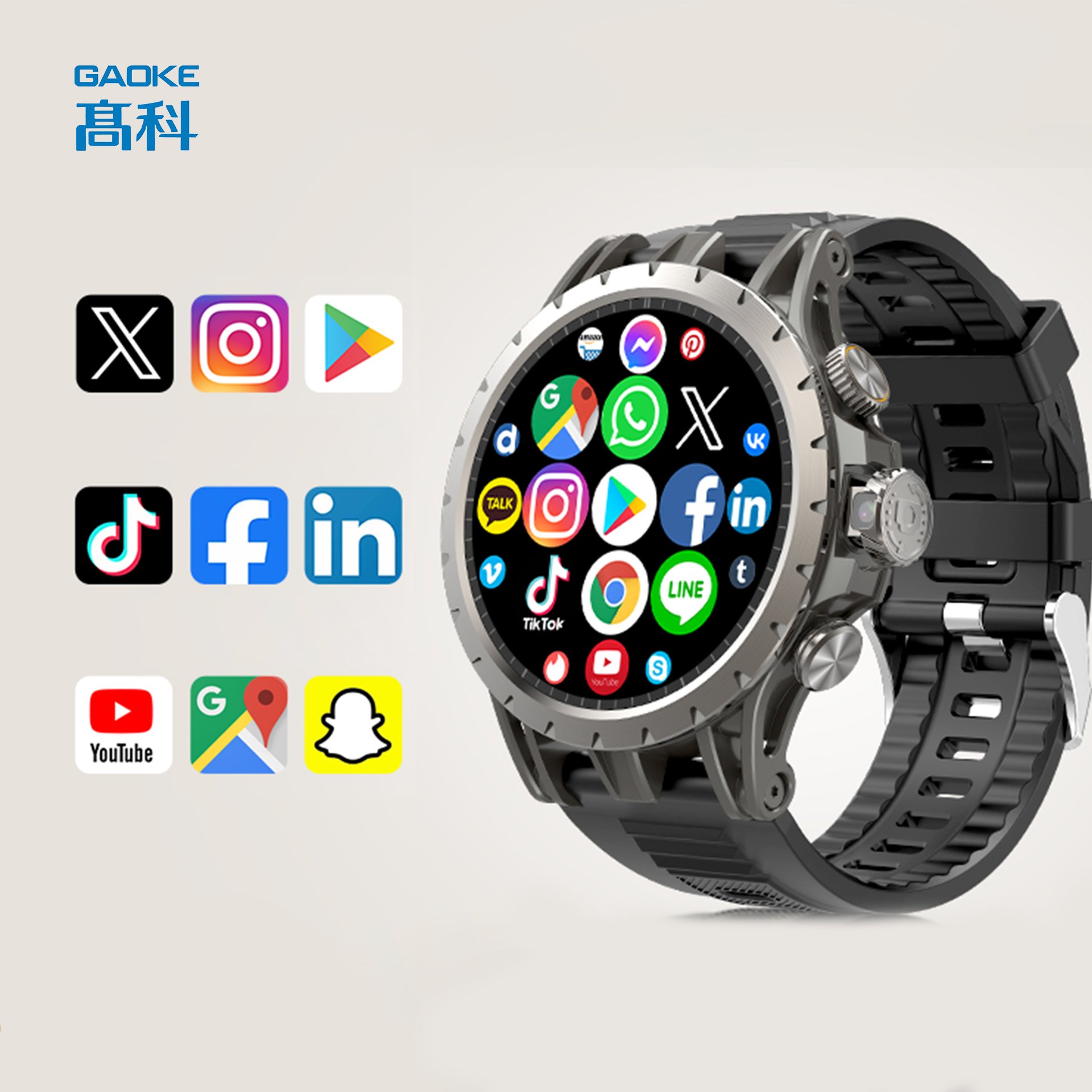 Gaoke Q85 Sports Round Dial Smartwatch Men Camera Waterproof Big Screen 4G Smart Watch With Sim Card Montre Intelligent