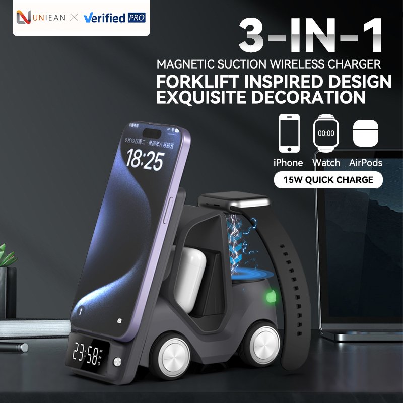 UNIEAN Wholesale Portable 3 in 1 Magnetic 15w Car Model Smart Wireless Charger Light Strip LED Night Light for IPhone