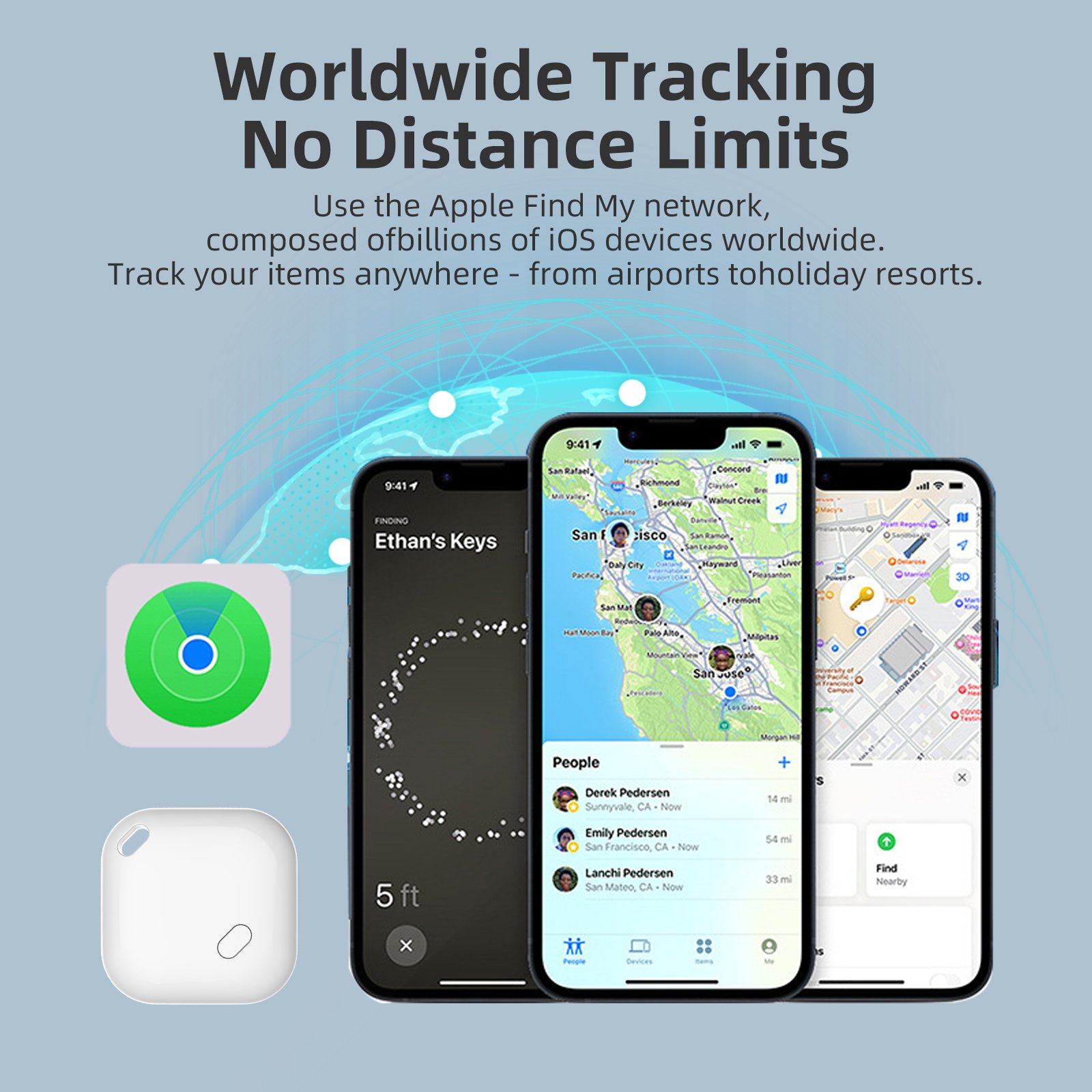 2025 Hot Sale Smart Anti Lost Alarm Wireless Key Finder No Distance Limits Works with Apple Find My Network for Elderly Luggage