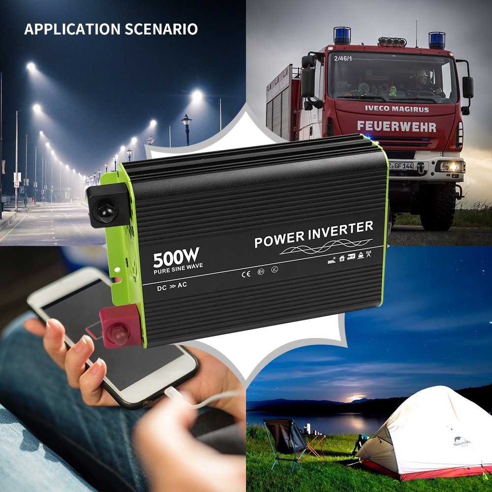 Pure Sine Wave Inverter 500W DC12V 24V to AC 220V 50Hz 60Hz Power Converter for Car Voltage Transforme