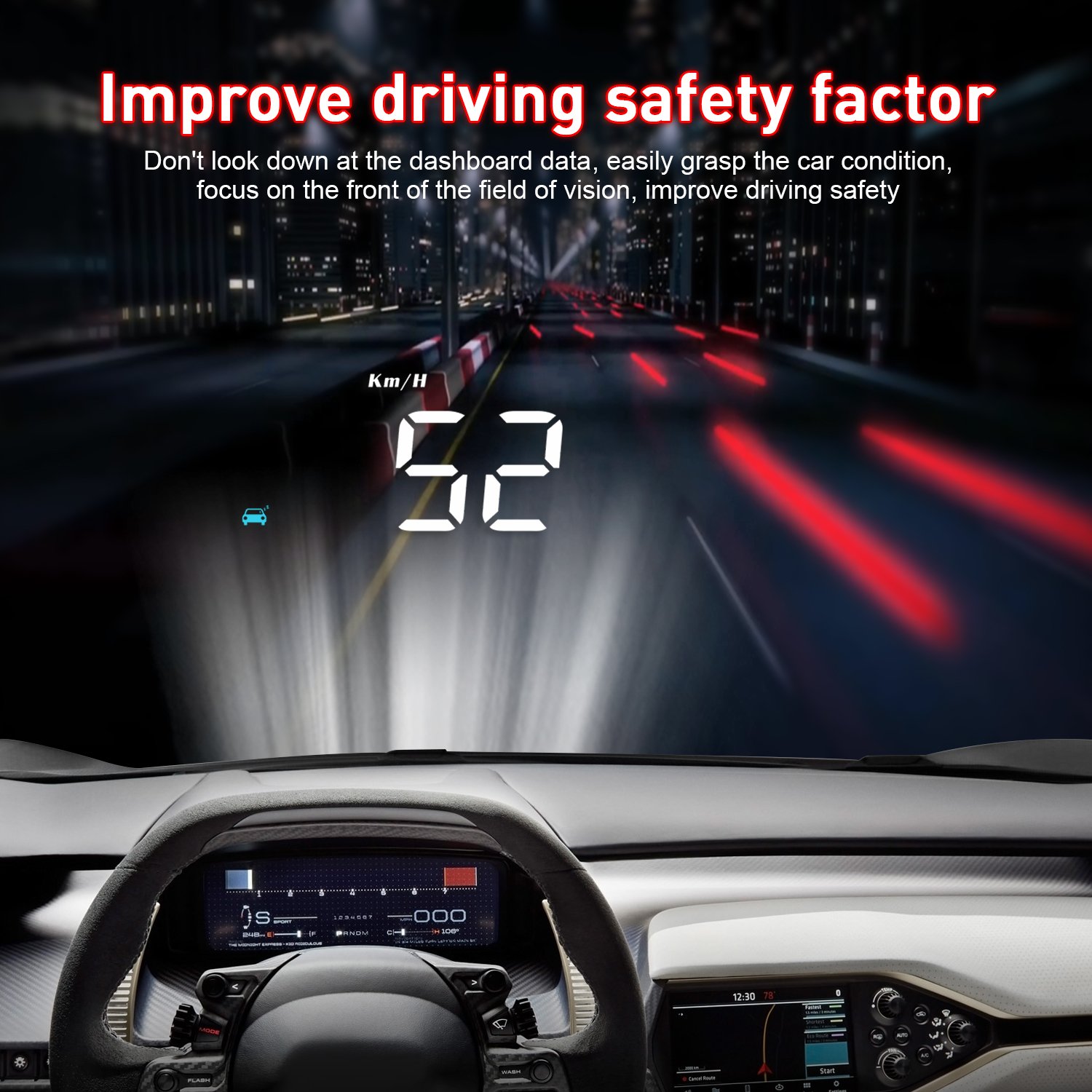 Portable Car Display Screen with HUD OBD2 LCD Projector Water Temperature Function Windshield Speedometer Projector