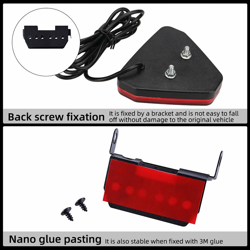 Highlight Pilot Light Triangle Rear Brake Light Motorcycle Car Tail Third Indicator Warning Stop Signal Strobe Safety Light