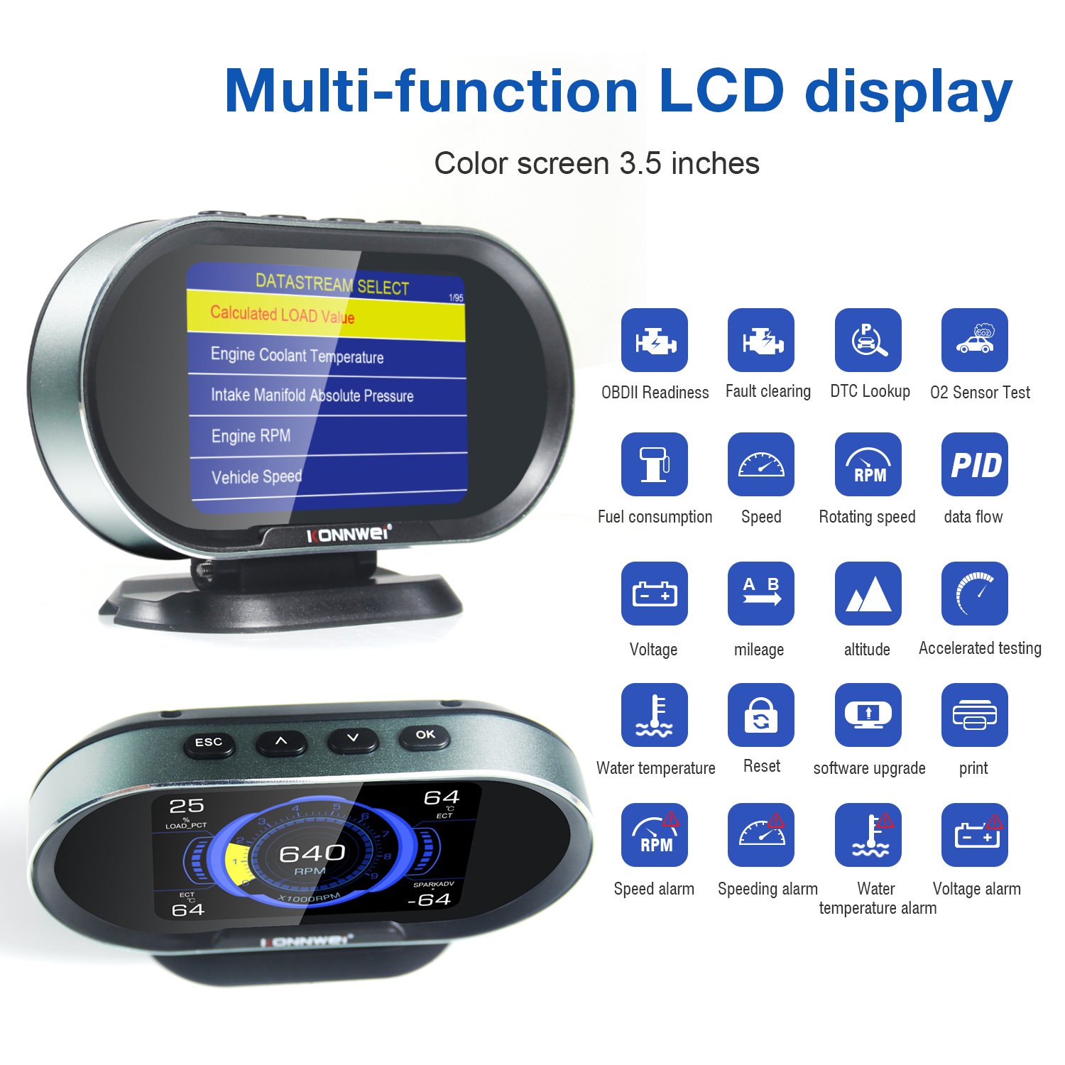 Universal Car HUD Head up Display Digital Speedometer with Speedup Test Brake Test Overspeed Alarm TFT LCD Display for All Cars