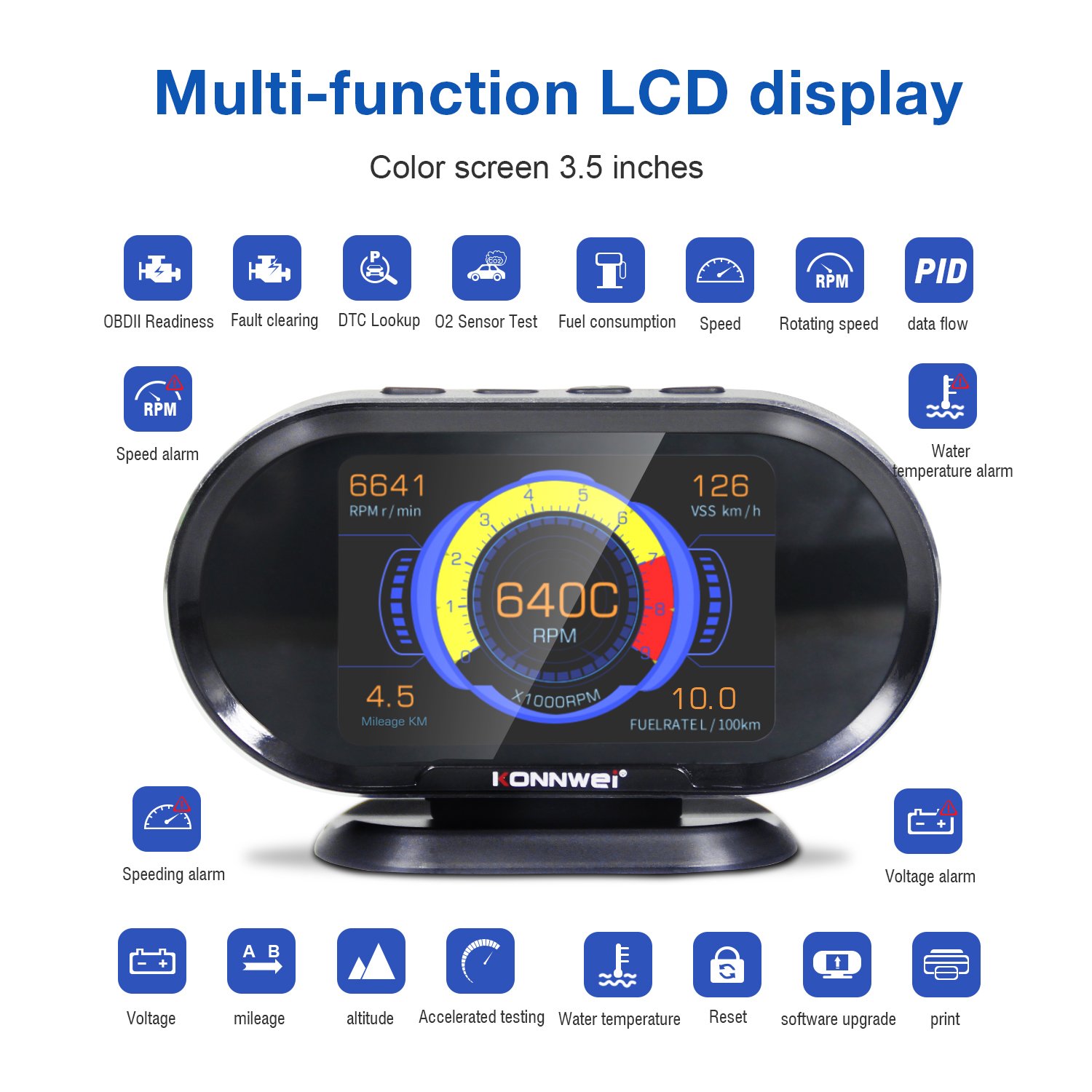 Universal Car HUD Head up Display Digital Speedometer with Speedup Test Brake Test Overspeed Alarm TFT LCD Display for All Cars