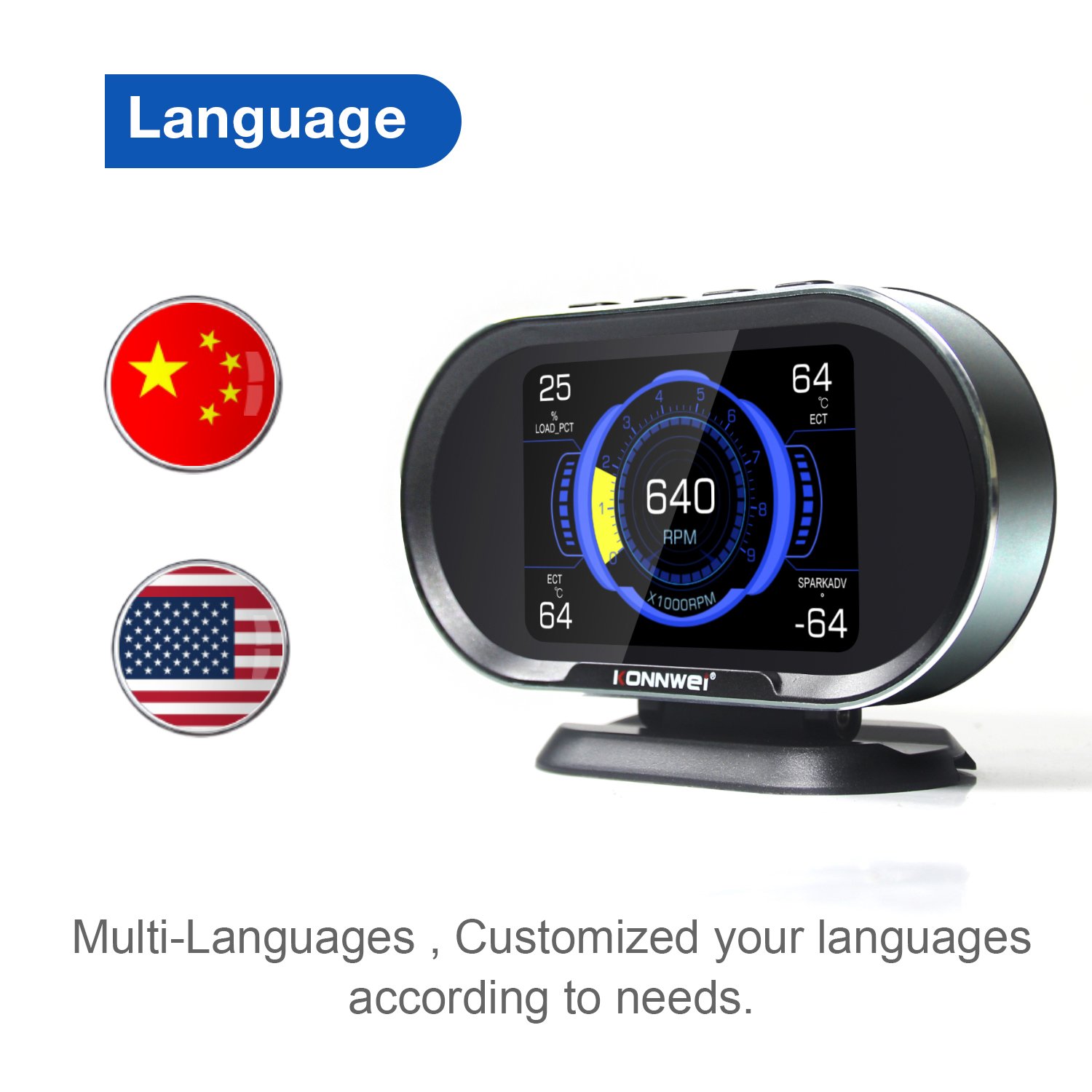 Universal Car HUD Head up Display Digital Speedometer with Speedup Test Brake Test Overspeed Alarm TFT LCD Display for All Cars
