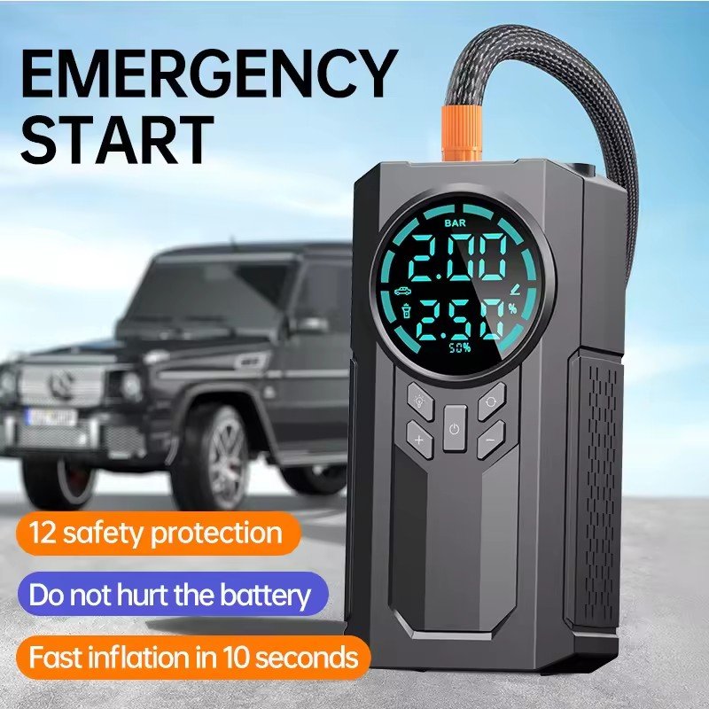 Jump Starter with Car Inflator Power Bank Battery Booster Mini 8000 MaH New Arrival With Emergency Alarming