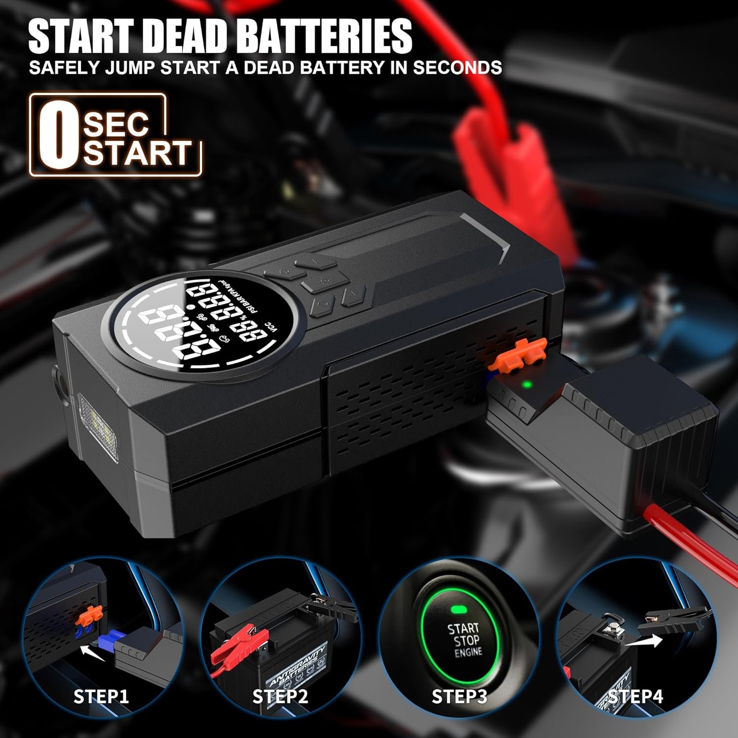 Jump Starter with Car Inflator Power Bank Battery Booster Mini 8000 MaH New Arrival With Emergency Alarming