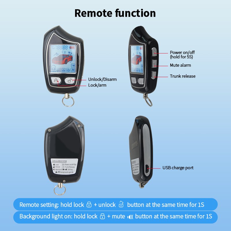 EASYGUARD EC208 LCD Pager Display 2 Way Car Alarm System with Vibration Warning Rechargeable Lcd Remote