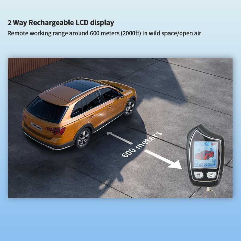 EASYGUARD EC208 LCD Pager Display 2 Way Car Alarm System with Vibration Warning Rechargeable Lcd Remote