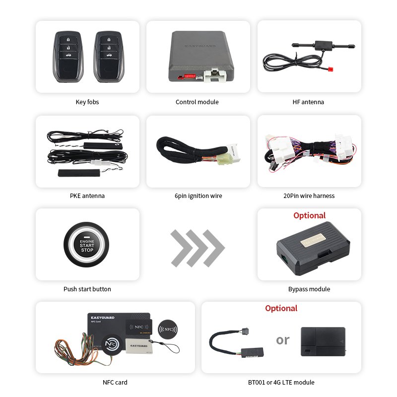 EASYGUARD Semi-plug Play Car Alarm Fit for CHR/IZOA/Yaris/ highlander Hybrid Remote Engine Start