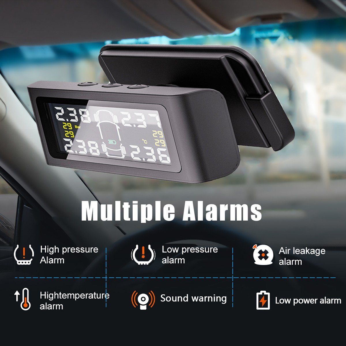 High Quality Solar Power Digital Tire Pressure Monitor System Flat Tires Alarm External Wireless Car TPMS Sports Entertainment