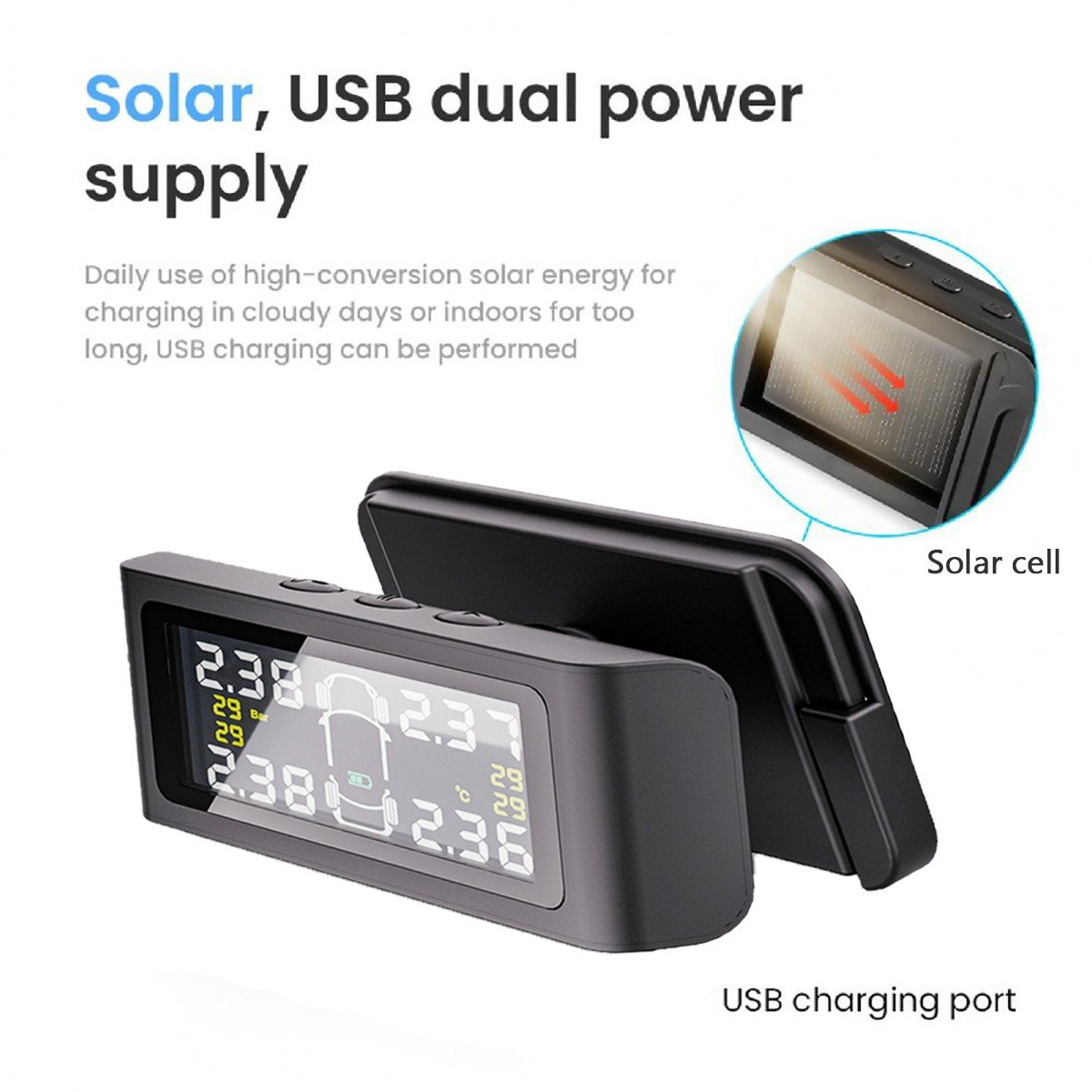 High Quality Solar Power Digital Tire Pressure Monitor System Flat Tires Alarm External Wireless Car TPMS Sports Entertainment