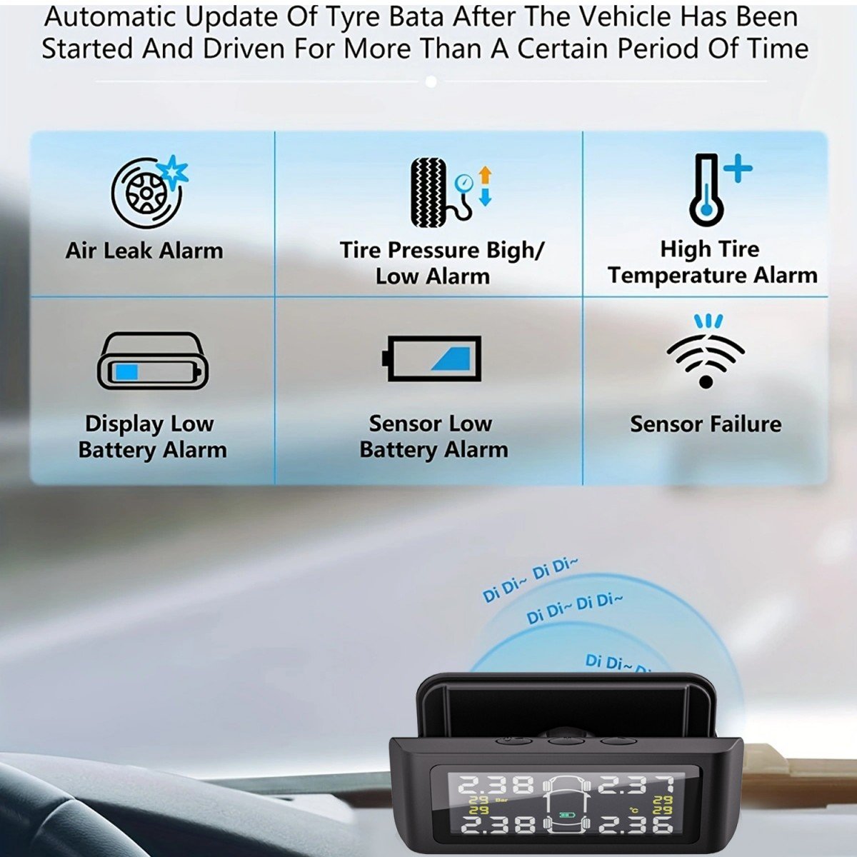 High Quality Solar Power Digital Tire Pressure Monitor System Flat Tires Alarm External Wireless Car TPMS Sports Entertainment