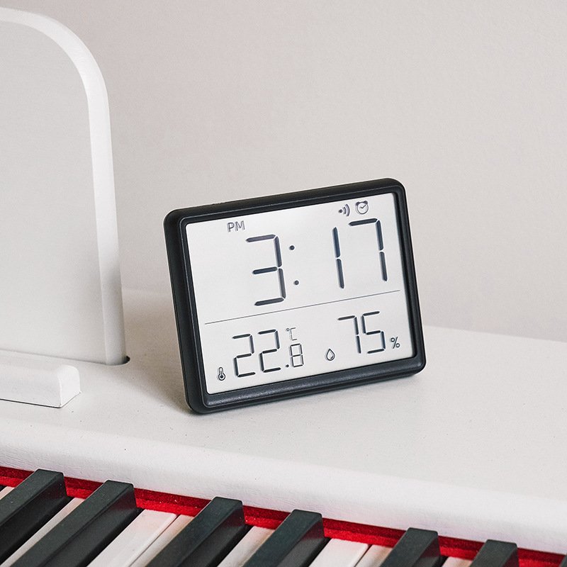 Simple Digital Clock Slim Electronic Clock Wall-mountable LCD Alarm Clock Electronic Temperature Display