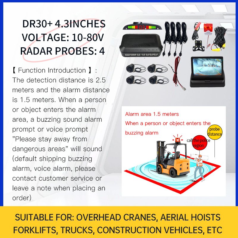 Forklift Basic Reverse Radar 10-80V Area Buzzing Voice Engineering Vehicle Safety Anti-Collision System