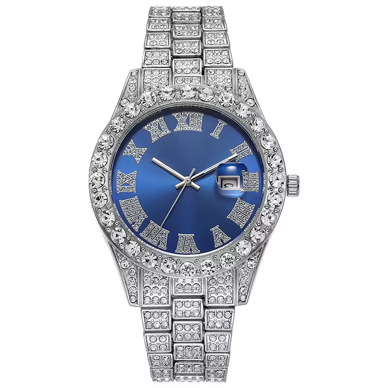 Fashion Steel Band SmartWatch with Scales and Diamonds Calendar Men's Trend Quartz Watch