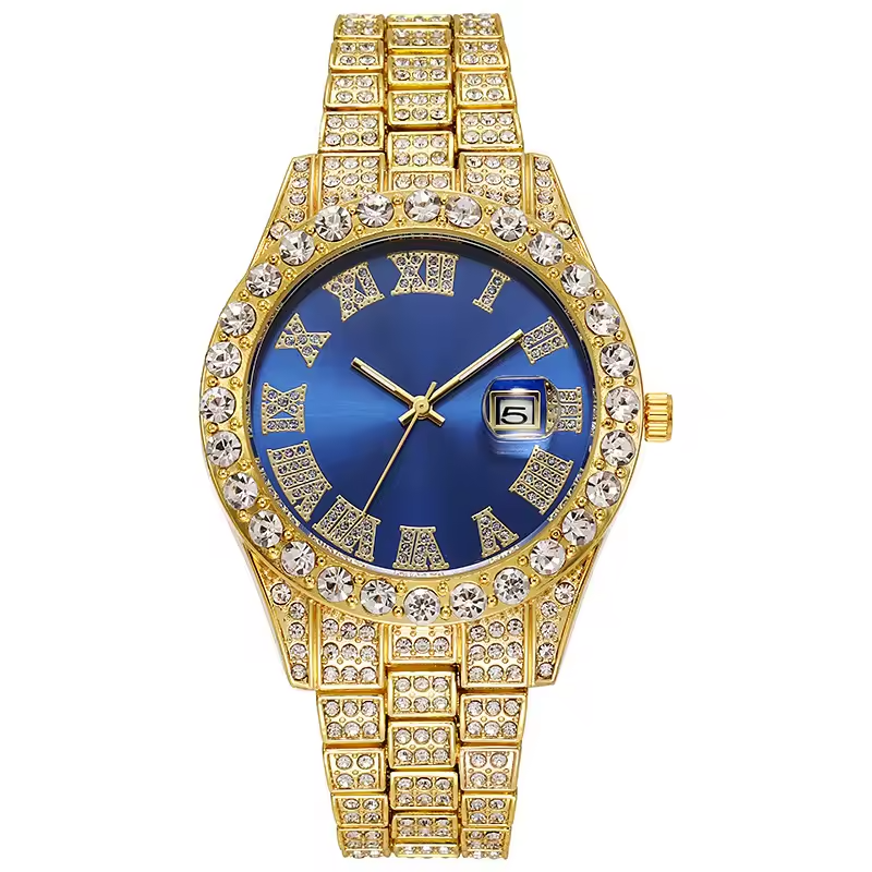 Fashion Steel Band SmartWatch with Scales and Diamonds Calendar Men's Trend Quartz Watch