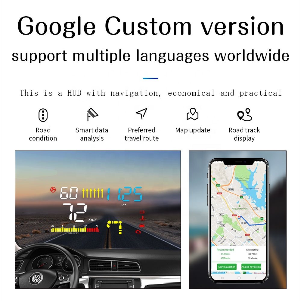 M15 GPS Navigation OBD2 Car Head up Display LED Windshield HUD for All Cars with Speed Clock Function Diagnostic Tool