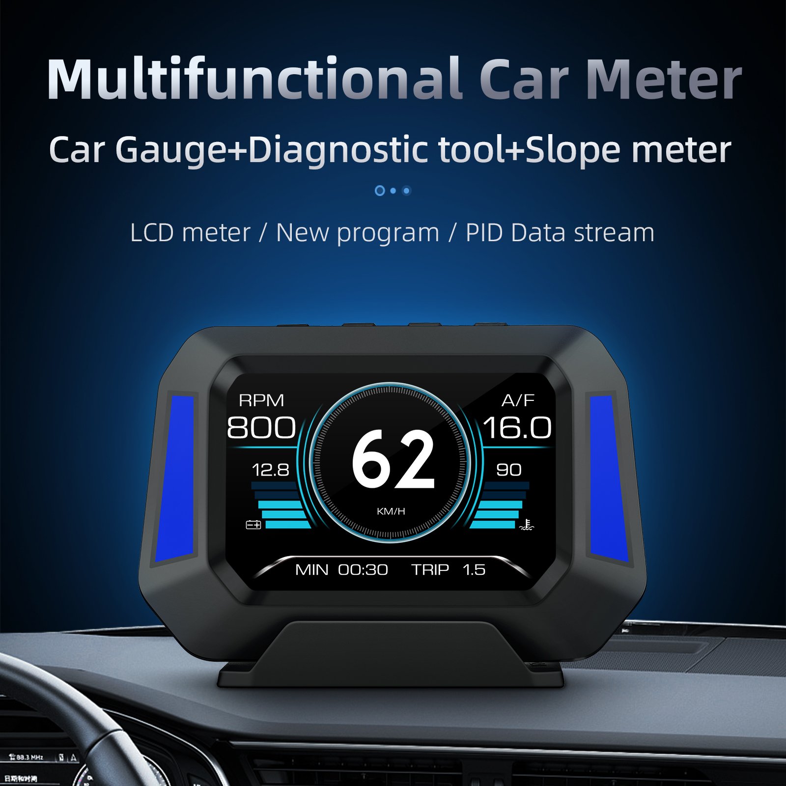 P21 OBD2+GPS Head up Display Digital Speedometer 12 Languages Smart Gauge With Slope Meter Alarm System Car HUD
