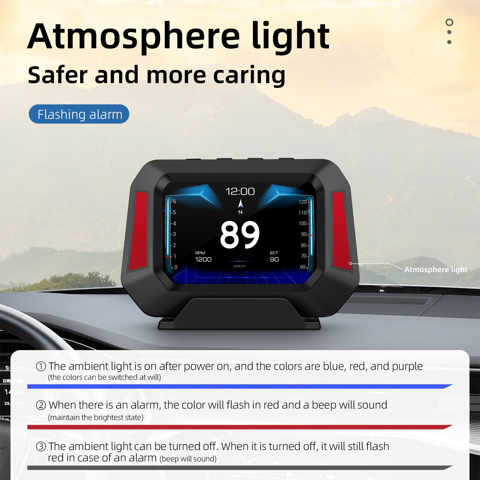 P21 OBD2+GPS Head up Display Digital Speedometer 12 Languages Smart Gauge With Slope Meter Alarm System Car HUD