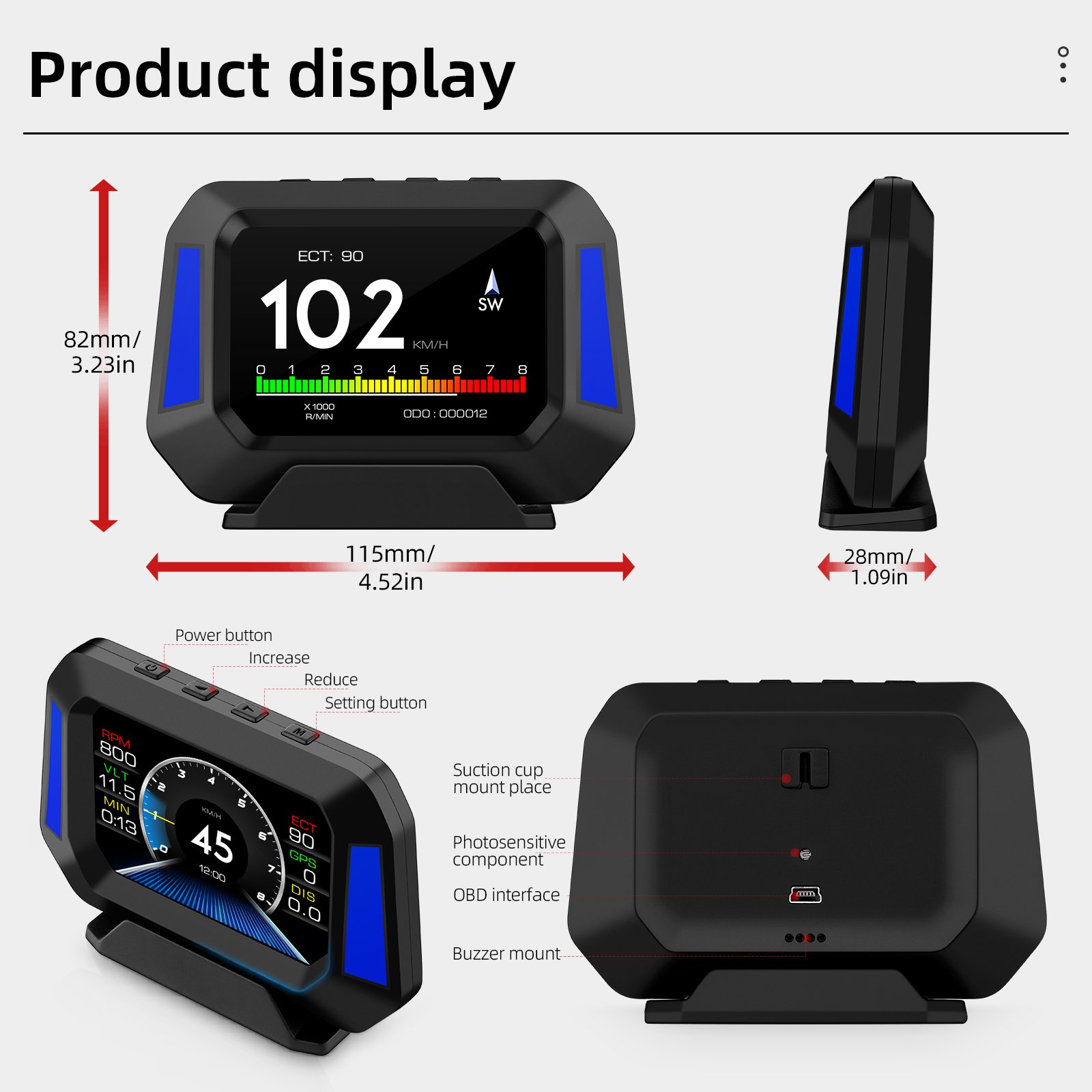 P21 OBD2+GPS Head up Display Digital Speedometer 12 Languages Smart Gauge With Slope Meter Alarm System Car HUD