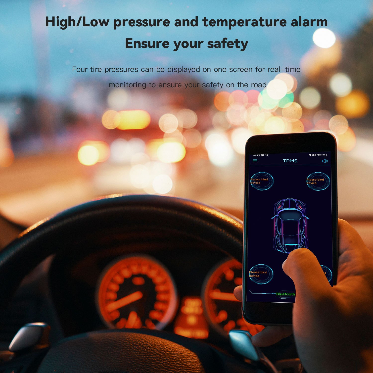2/4 Sensors Car TPMS Bluetooth Tire Pressure Monitoring System Support Android/IOS Mobile Phone Display Car Tyre Diagnostic Tool