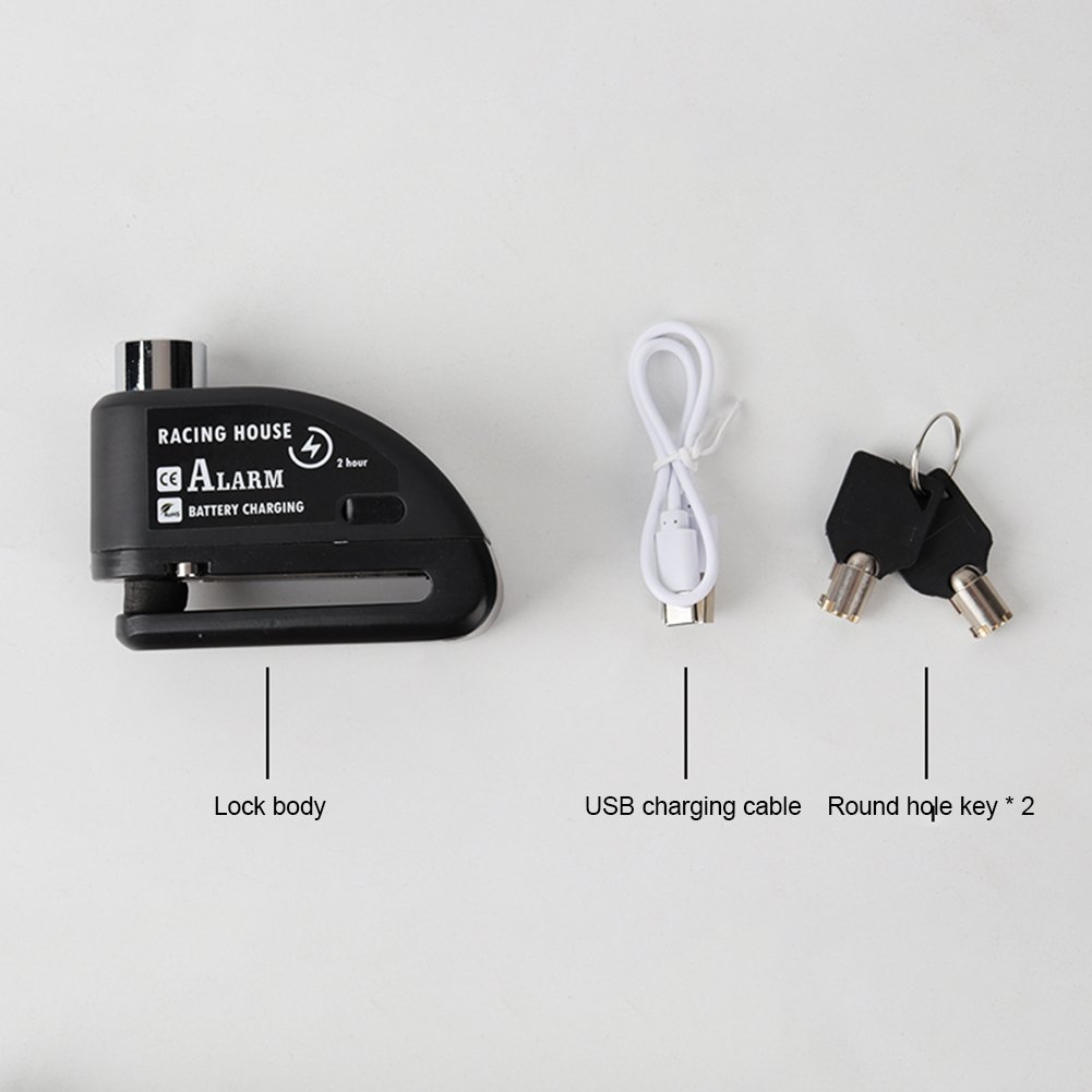 Waterproof USB Rechargeable Bicycle Locks Loud Warning Scooter Bike Padlock with Disc Brake Alarm Lock for Motorcycles Scooters