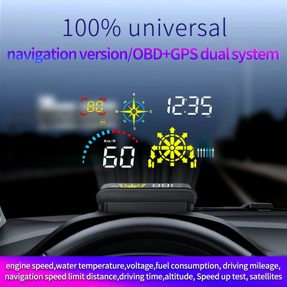 High Tech OBD/USB+GPS System Color Screen AI Multi-function Display Navigation&GPS Speedometer Alarm HUD Head up Display for Car