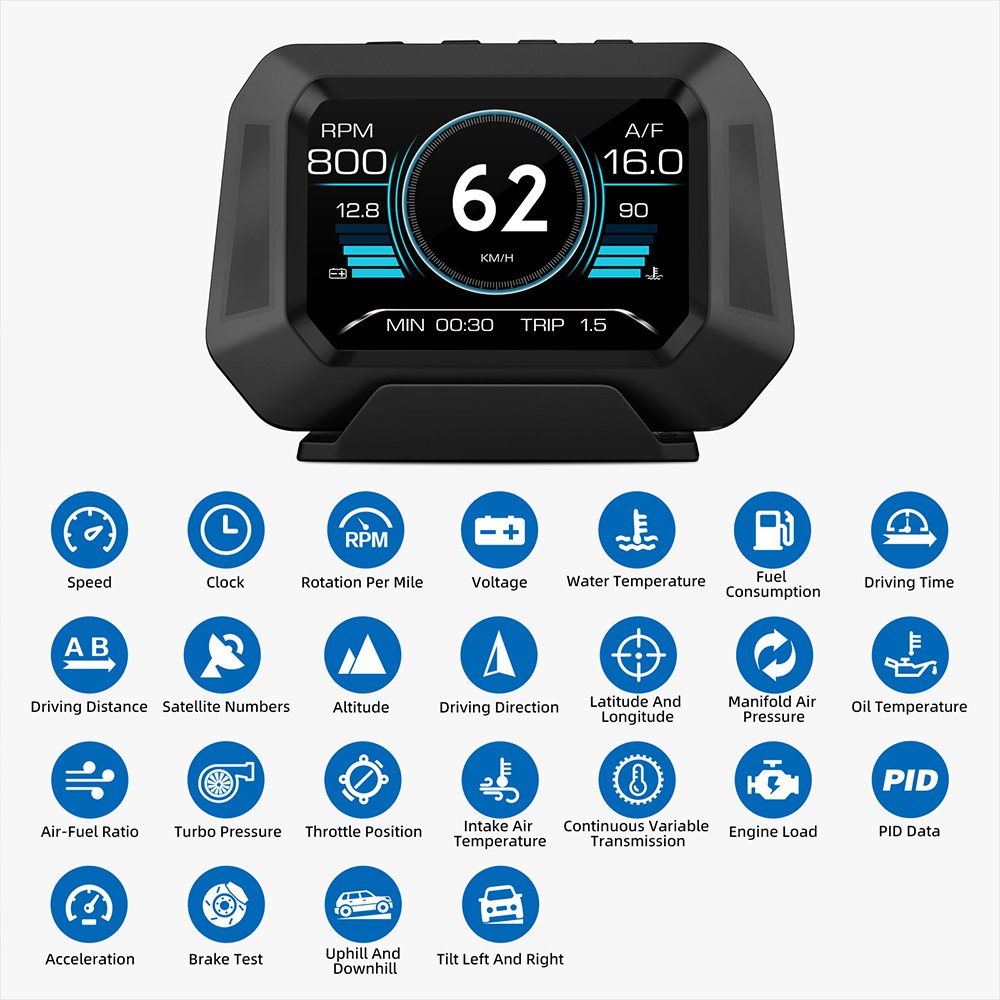 New Upgrade OBD Gauge Sports Display P21 with LCD Screen Multi-function Smart Meter HUD Heads up Display for Cars