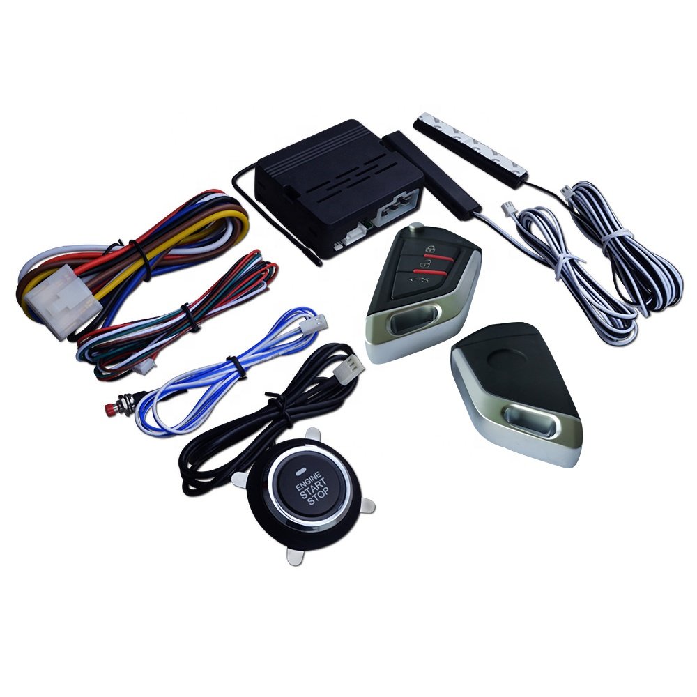 Drop Shipping Passive Keyless Entry Car Alarm System Push Start Button Remote Start Starter DC12 Start Stop Kit With 2 Smart Key